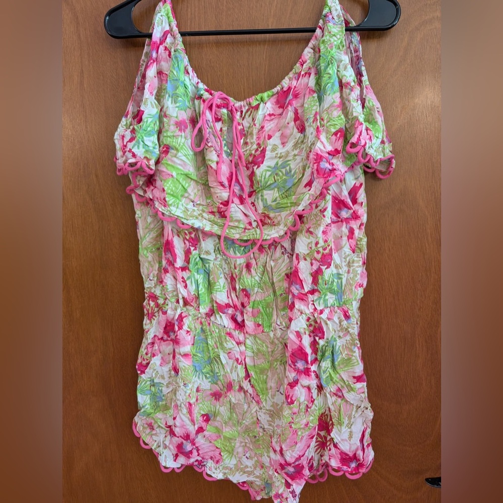 Victoria's Secret Pink & Green Floral Cold Shoulder Romper